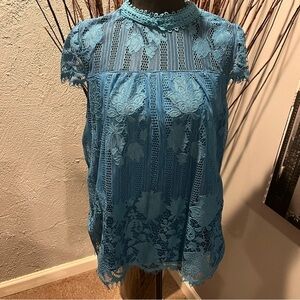🌸ULTRA PINK TEAL LACE CAP SLEEVE TOP SIZE LARGE🌸